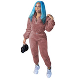 2021 Winter Outfits Thick Warm Fleece Sweatsuits for Women Two Piece Sweatpants and Hoodie Set Jogging Suits