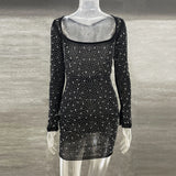 Explosion Women's Lily Hot Diamond Sexy Half-Perspective Long-Sleeved Short