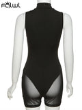 Summer Sexy Jumpsuit Women 2023 Sleeveless Patchwork Mesh Romper Womens Jumpsuit Black One Piece Outfit Bodycon