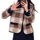 New Autumn 2024 Xiaoxiangfeng Imitation Double-Sided Tweed Jacket Women's Plaid Short Vintage Small Cardigan Jacket-Outfit