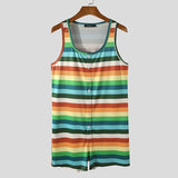 Striped Pajamas Rompers O Neck Sleeveless Jumpsuits 2021 Button Fitness Homewear Cozy Sleepwear Playsuits Men S-5XL