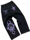Year's New Skeleton Embroidered Jeans For Men's Casual Street Style Korean Version Of The Trend Is Loose-Outfit
