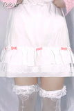 Cascading Ruffle A-line Kawaii Skirt with Bow Aesthetic White Mini Skirts Japanese Style Lolita Skirts Fairycore
