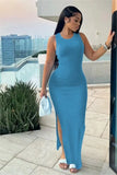 Women's Commuting Pits Long Dress Sleeveless Round Collar High-Waisted Ass