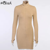 Lucky Label Casual Summer Mini Knitted Dress Women Long Sleeve Ribbed Sexy Bodycon Dress Short Party White Ladies