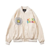 Bomber Jacket women Daisy Embroidery Letter PU Leather Patchwork Autumn jacket College style Men's Baseball