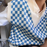 Casual Argyle Women's Vest Knitted Sleeveless Sweater Top For Women 2021 Autumn New V-Neck Pullover Vest Y2k