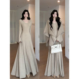 Sister Temperament Knitting Set Autumn V Collar With Long-Sleeved Dress Shawl Two Sets Of