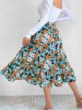 Printed Modest High Waist Elastic Waist Print Midi A-Line