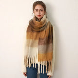 Women's Plaid Scarf Soft Waxy Thickened Autumn Winter Mohair Imitation Cashmere