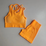 Seamless Gym Set Workout Clothes Women Short Sleeve Crop Tops Fitness Shorts Sports Wear Gym Clothing 2Pcs Sport
