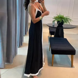 Toloer Women's Wear Temperament Elegant Contrast Color V-Collar Long Halter