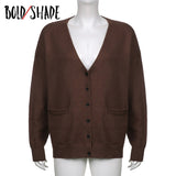 Bold Shade Fairy Core Aesthetic Cardigans Solid Single Breasted Long Sleeve Indie Women Outerwear Y2K Streetwear Oversized