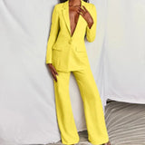 Autumn Solid Women Jacket Breasted Pant Sets Two Piece Suit Wide Leg Pants Ladies Blazer Suits Elegant Normal Clothing-Outfit