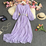 Autumn New Style Waist Shows Thin Retro Print Sweet Aging French Dress Super Immortal Chiffon Pleated Skirt-Outfit