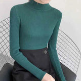 Neck Women Sweater Vintage Basic Solid Knitted Tops Casual Slim Pullover Autumn Winter Korean Tops Simple Chic Jumpers-Outfit