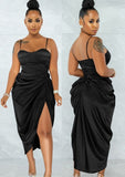Satin Irregular Ruched Strap Sexy Party