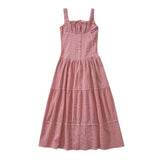 Ruched Chest Corset Style Sling Dress Low Waist Spliced Folded Swing Long Midi Women Elastic Strap Sleeveless Robe White-Outfit