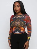 Has Q24TP573 Fashion Women's Clothing 2025 Autumn New Retro Printed Round-Neck Long-Sleeved