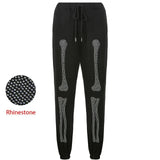 Gothic Black Hoodie y2k Women's Rhinestone Skull Casual Oversized Sweatshirt Punk E-girl Harajuku Long Sleeve