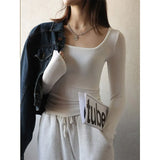 Autumn Winter Low Neck Undercoat Women's Spring Autumn Top Long sleeve Slim fit inside and outside-Outfit