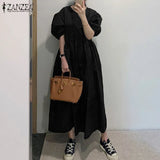 Solid Irregular Robe 2021 Summer Short Sleeve Maxi Dress Casual A Line Dresses ZANZEA Fashion Losse