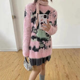 Y2k Aesthetics Mohair Sweater 2000s Harajuku Kawaii Pullover Grunge Fairycore Sweet Jumper E-girl Pink Fuzzy
