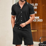 Men's Business Casual Knit Dress Two-Piece Set Ice Shuang Silk Knitted Polo Shirt Set
