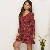 Summer Chiffon Dress Women Print Dot Boho Beach Dresses Casual Ruffle Long Sleeve A-line Mini Party Dress