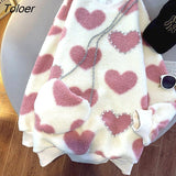 Beaded Pullovers Women Autumn Winter Trendy Loose Tops Lamb Wool Plush Pullover Womens Love Design Y2k Clothes with