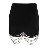 Black Patchwork Chains Two Piece Set Women Notched Long Sleeve Short Blazer High Waist Mini Skirt Women's Suit