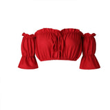 tops women 2020 summer lantern sleeve sexy strapless beach tops plus size red black white ruched crop top