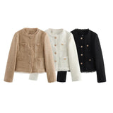 New Tricolor Bright Silk Textured Button Decoration Small Fragrant Wind Coat-Outfit