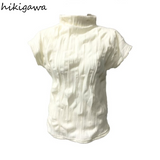 Shirts for Women Summer Tshirts Turtleneck Short Sleeve Folds Tees Crop Tops Vintage Fashion Temperament Folds T-shirts-Outfit