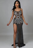Sexy Black Strap Sleeveless Mesh Beading Evening