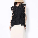 Elegant Loose Casual Cut Out Patchwork Vest For Women Round Neck Sleeveless Vests Female Fashion New 2022