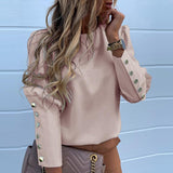 Work Wear Women Blouses Long Sleeve Back Metal Buttons Shirt Casual O Neck Printed Plus Size Tops Fall Blouse Drop