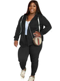 Plus Size Casual Zipper Hoode Two Piece