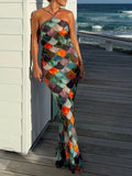 Summer New Women's Print Sleeveless Hanging Neck Dress Fashion Temperament Elegant Sexy