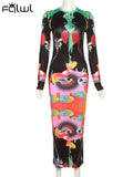 Summer Sexy Clothes Bodycon Dresses For Women 2022 Long Sleeve O Neck Dress Female See Though Print Mesh Party Maxi