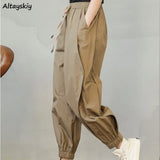 Pants Women Khaki Stylish Pockets Spring Solid Ankle Length Unisex Streetwear Solid Aesthetic Harem Trouser Chic Soft