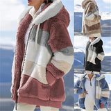 Warm Hooded Jacket Winter Zipper Casual Patchwork Loose Coat Fashion Faux Fur Parka Fleece Drawstring Plus Size