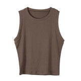 Knitted Ribbed Solid Vest Women Casual Basic Skinny Tank Sleeveless Cottons Sexy Ladies Summer Off Shoulder Crop