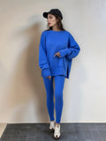 Autumn And Winter Women's Leisure Loose Long-Sleeved Collar Open Fork Tight Trouser Trouser