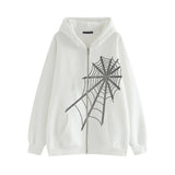 Gothic Rhinestone Letter Print Women's Long Sleeve Pullover Hoodies Zipper Loose Oversized Streetwear Casual 2021 Autumn