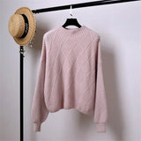 Pull Femme 2019 Winter Autumn Oversized Knitted Cashmere Sweater Women Lantern Sleeve Diamond Basic Thicken