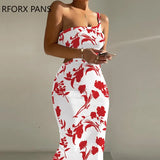 Women Elegant Midriff All Over Print One Shoulder Spaghetti Strap Knitting Party Sexy Dress-Outfit