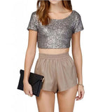 Toloer Sequin Top Ebay Sexy Back Crop Top Women's T-Shirt Short