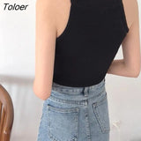Women Halter Design Daily Pure Stylish Tops Knitted Solid Casual Mujer Teens All-match Simple Clothes Korean Style Sexy
