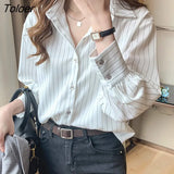 Casual Striped Shirt Women Blouses Long Sleeve Tops Spring Autumn White Blouse Single-breasted Women Shirts Blusas
